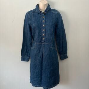 Poetry Shirt Dress 2 Indigo Blue Denim Hemp Blend Casual Boho Minimalist